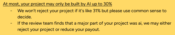 Section from HCTG submission guidelines detailing 30% AI limit